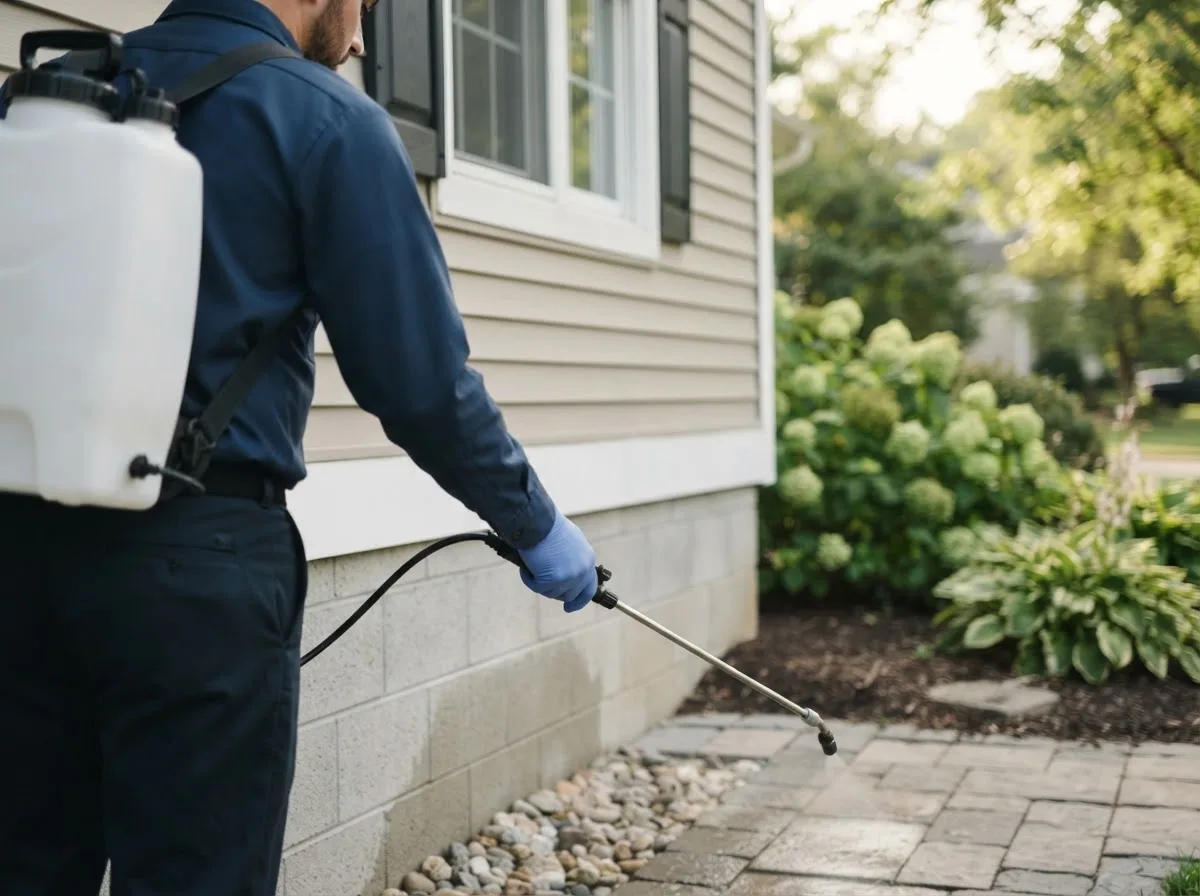Pest control technician inspecting a home in Altavista, VA
